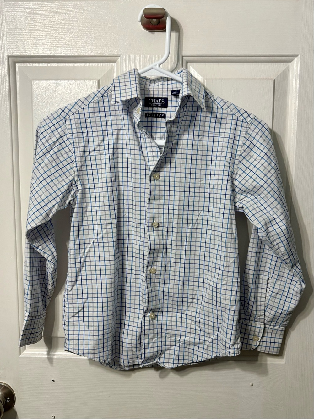 Chaps Boys White & Blue Windowpane Button-Down Shirt